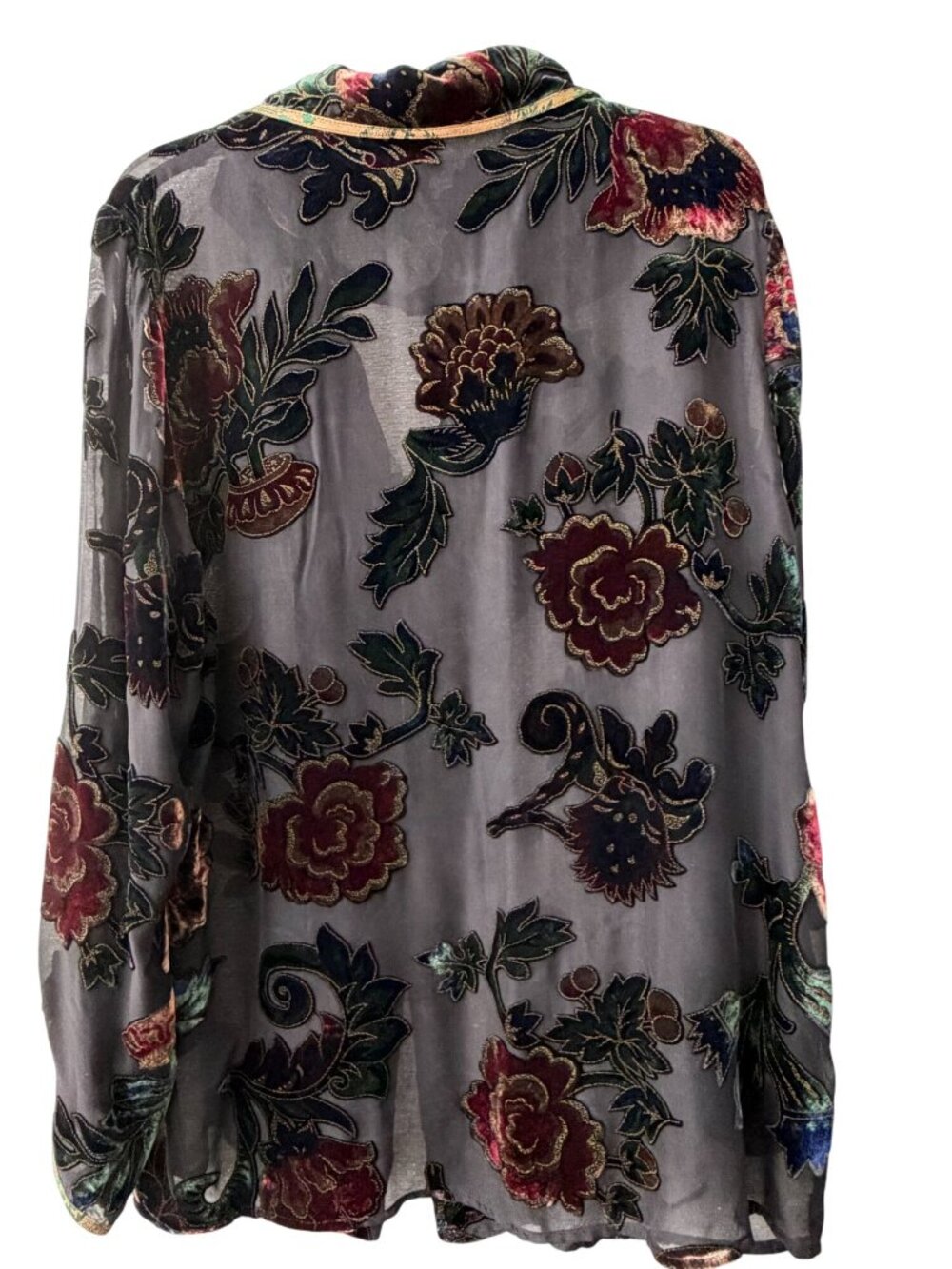 Citron Santa Monica Velvet Burnout Devoré Blouse Floral Frog Closure Size L - Picture 8 of 10